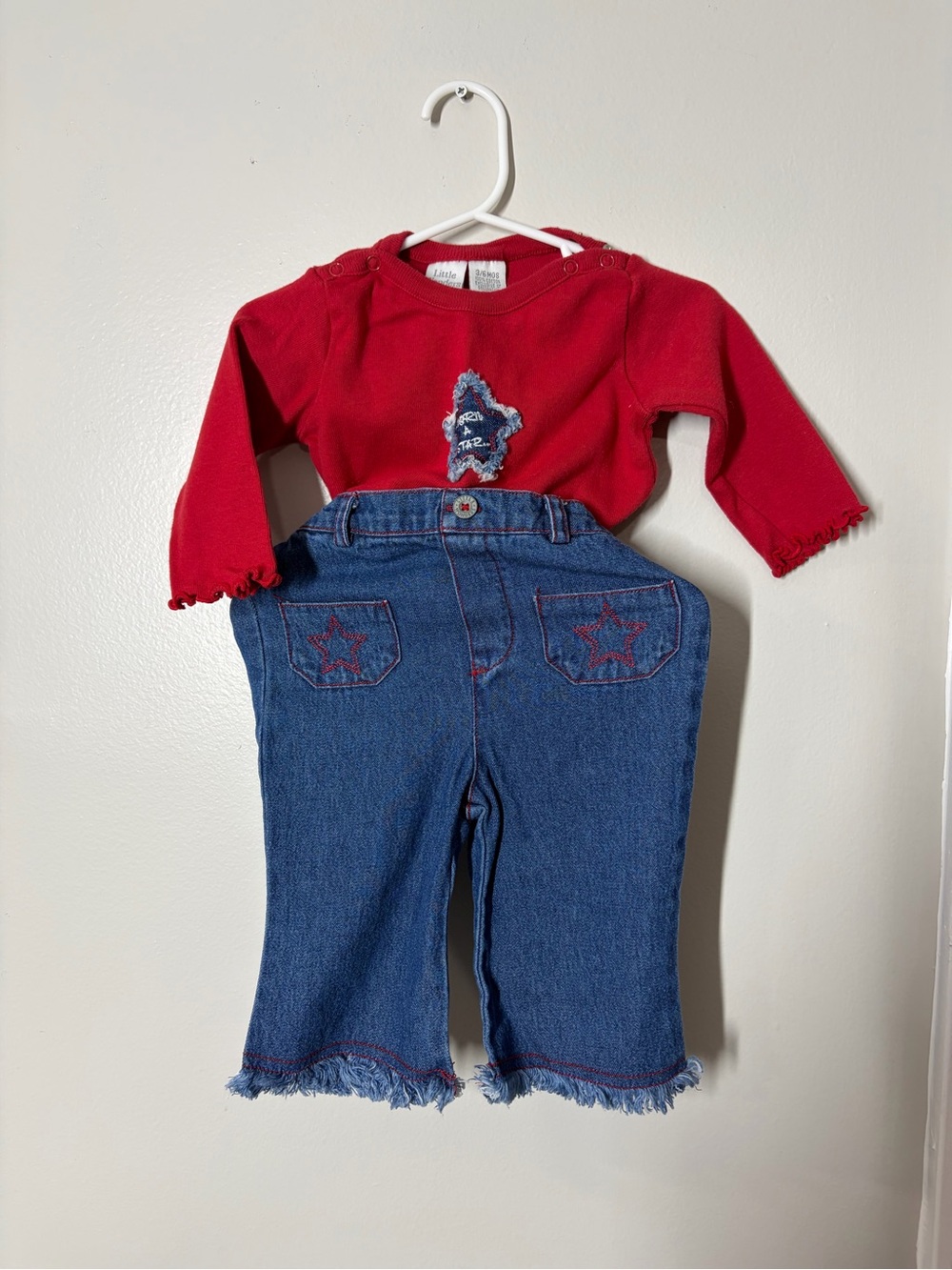 Vintage Little Wonders Red Top with Blue Denim Jeans size 3/6